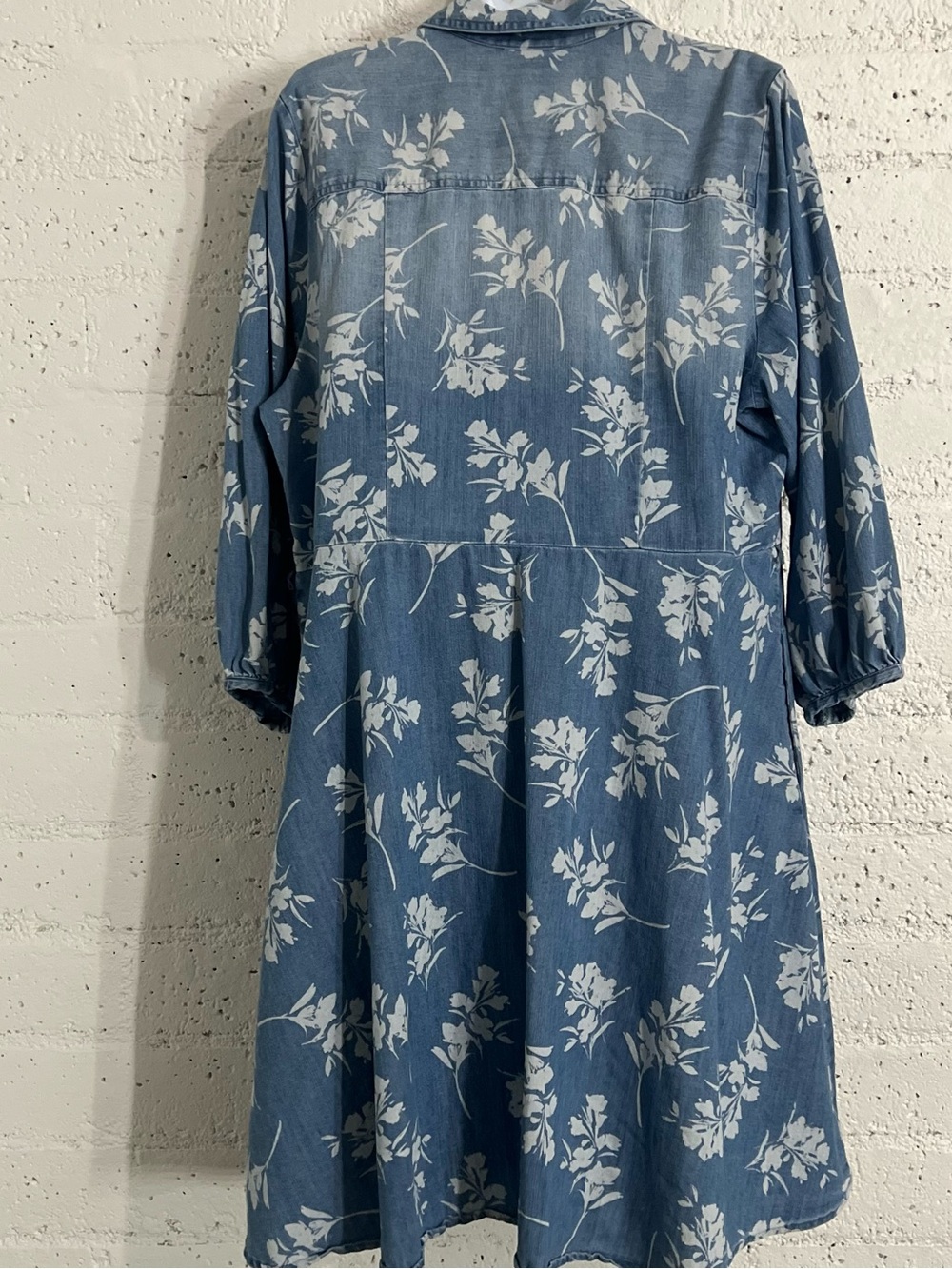 Westport Womens Plus Dress 22W Blue Floral Chambray 3/4 Sleever Button Front - Picture 5 of 6